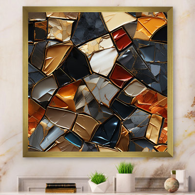Gold And Blue Cubic Mosaic Tiles IV - Abstract Tile Wall Art