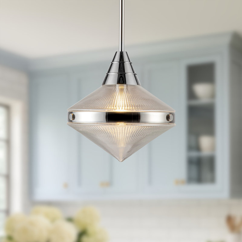 1 - Light Unique/Statement Pendant, Polished Nickel, Clear Prismatic