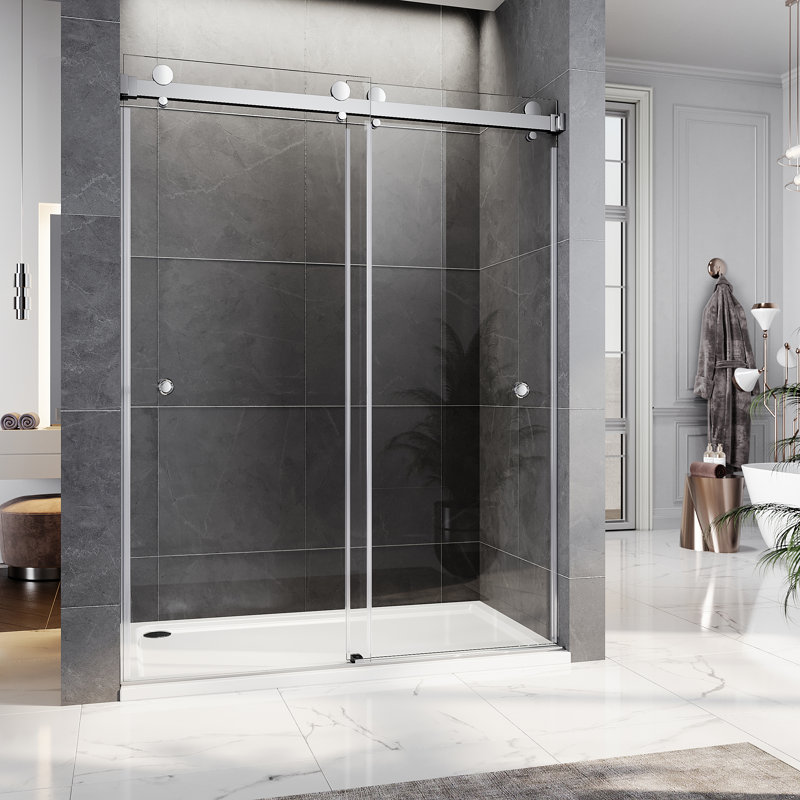 Royal 66 to 72 in. x 76 in. H Frameless  Double Sliding Shower Door with Two Finger Pulls in Chrome and 3/8 in. (10mm) Clear Glass