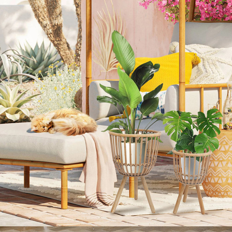 Ensemble de 2 jardinières en rotin