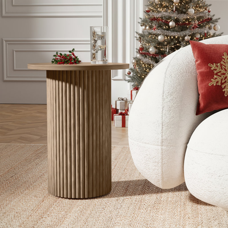 Table de bout ronde en bois massif 22 po Fynlee, Brun