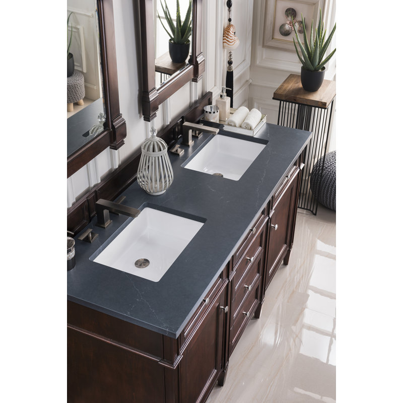 Brittany 60'' W Double Vanity, Burnished Mahogany, Charcoal Soapstone, 8" Widespread