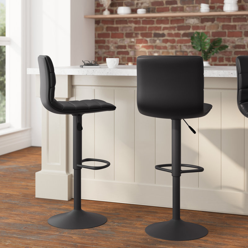 Rochester Swivel Upholstered Adjustable Height Counter Stool with Metal Frame, Black