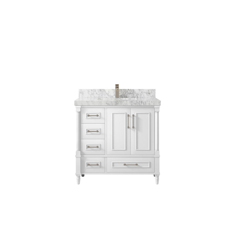 Aberdeen X P 22 po Meuble-lavabo de salle de bain central D avec quartz Calacatta Laza, Blanc / nickel brossé