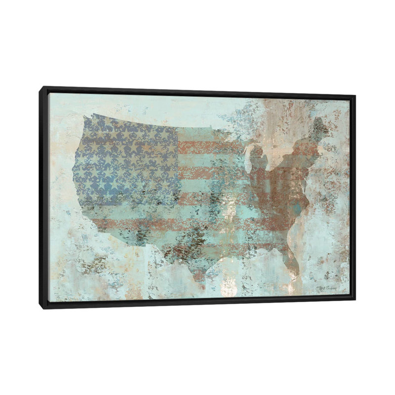 « rétro carte des états-unis », impression sur toile, H 18 po x l 26 po x P 1,5 po, Toile avec cadre noir, Pas de tapis