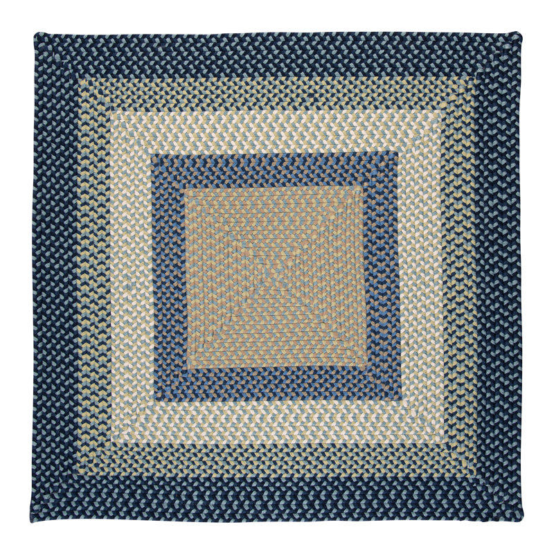 Tapis géométrique jaune en polypropylène Aylo, Carré 7 pi, Beige / bleu