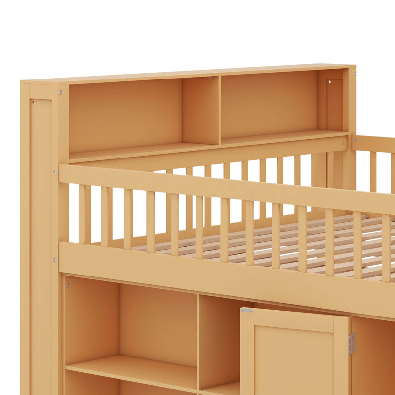 Lit mezzanine avec rangement intégré, tête de lit avec éclairage DEL, Queen, Natural