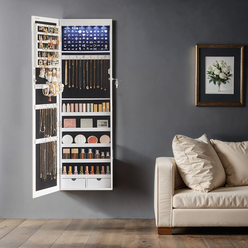 Armoire à bijoux avec miroir à suspendre, Blanc / noir