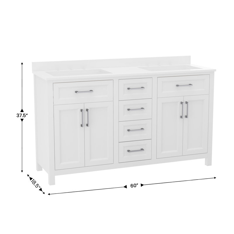 White Double Bathroom Vanity with Gold Hardware and Marble Top