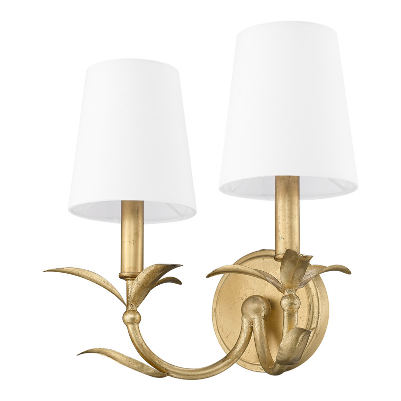 Aslin 12.25 inch Gold Leaf 2 Light Wall Sconce, Gold Leaf