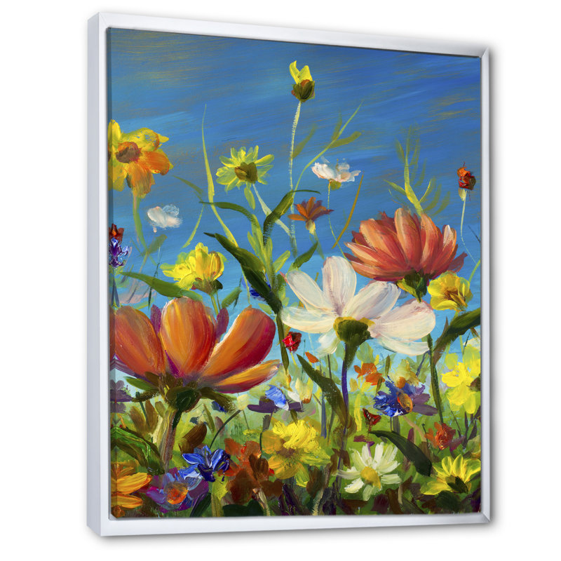 «Summer Flower Field Blue», reproduction d'art sur toile traditionnelle, H 32 po x l 16 po x P 1 po