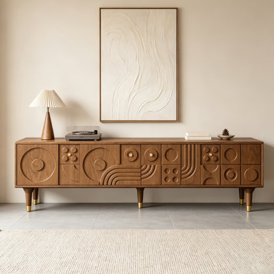 Meuble télé 78,74 po Mid Century Mordern, support en bois brun