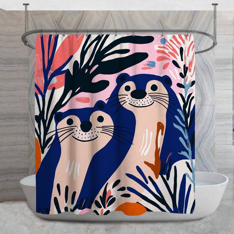 Rideau de douche Otters Duo - Décor de salle de bain animaux éclectique, H 93 po x l 70 po