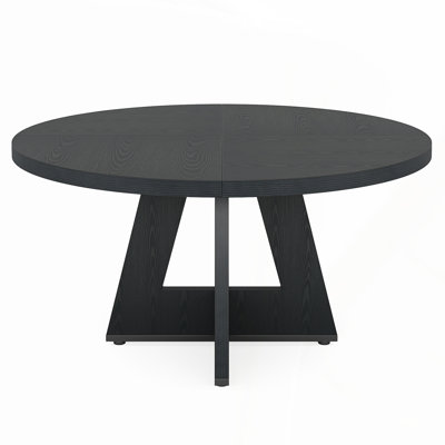47 Inch Round Farmhouse Dining Table – Black Wood Kitchen Table for 4, Sturdy Cross Base, Perfect for Dining Room and Breakfast Nook