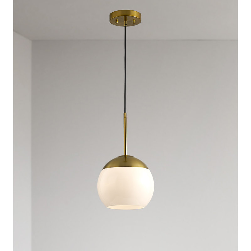 Luminaire suspendu en verre Melveen Globe, Laiton brossé, Blanc