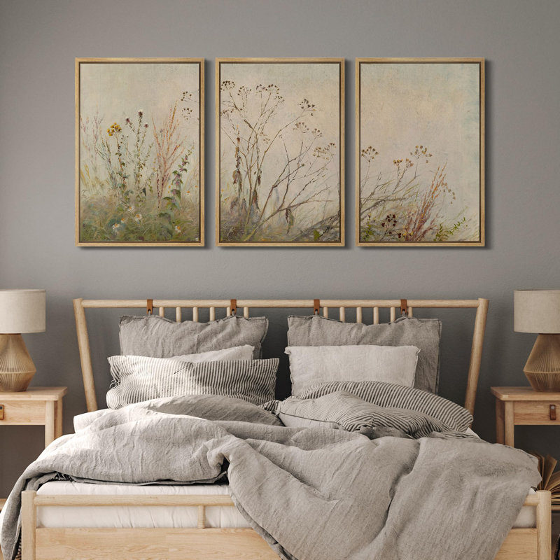 " Rustic Wildflower And Tree Whispering Blooms Modern Art Decor Chic Living Room Bedroom Office " 3 - Pieces, 36" H x 24" W