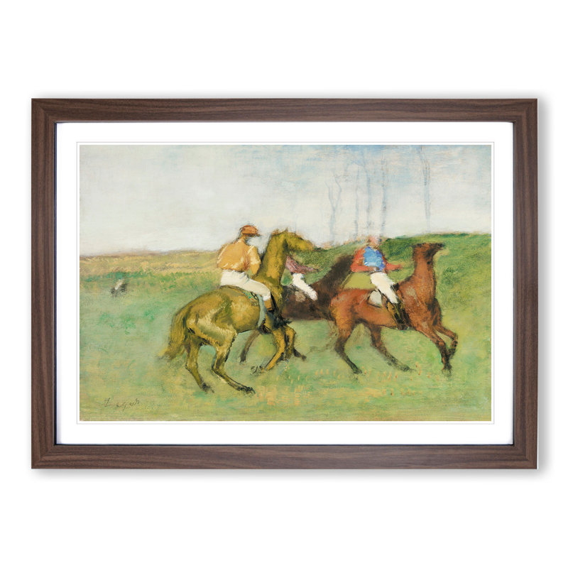 Jockeys and Race Horses by Edgar Degas - Picture Frame Painting, Walnut, 36cm H x 48cm W x 2cm D