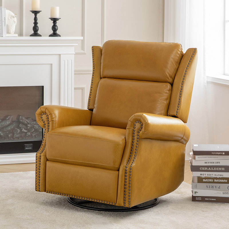 Fauteuil oscillant pivotant et inclinable en cuir ciré Hayliee, Chameau