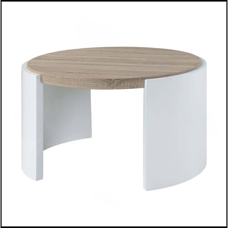 Table basse en chêne et blanc à finition ultrabrillante
