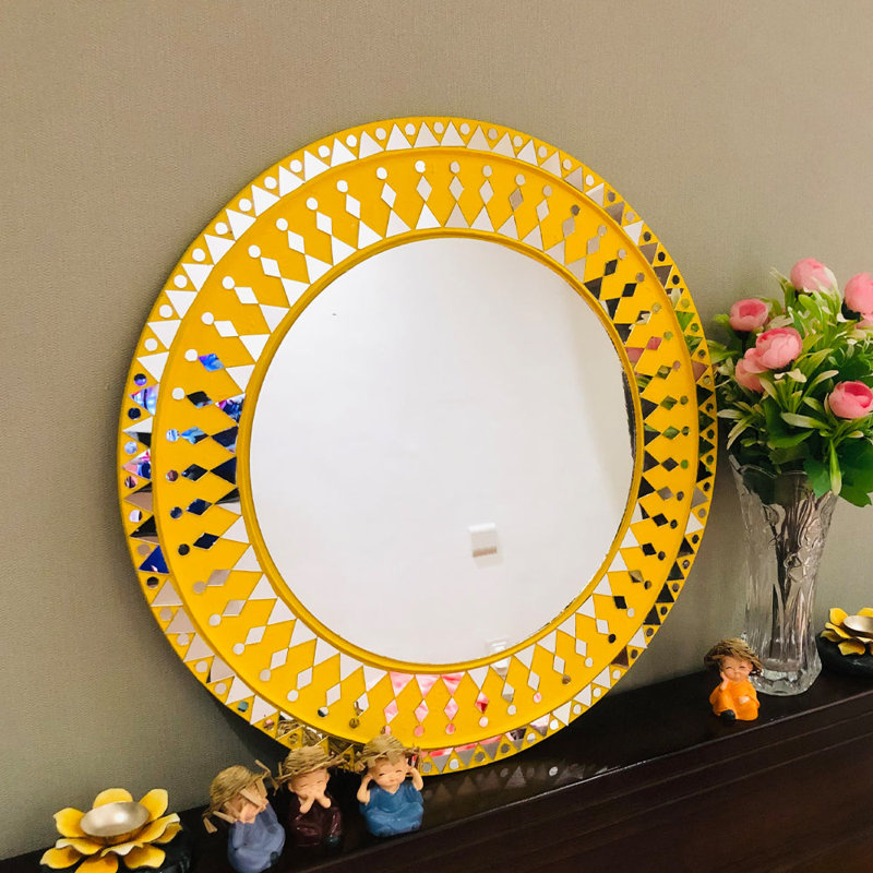 Art mural miroir fait à la main Courtnay, Jaune