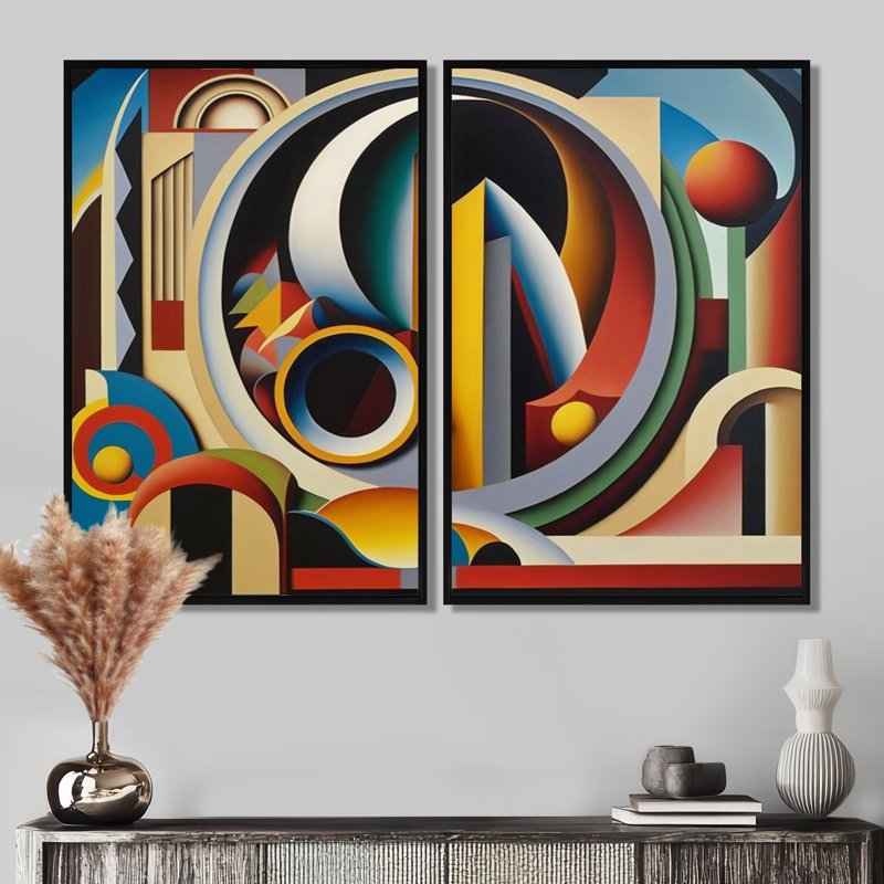 Circular Retro Dynamics II - art mural bleu, Noir, H 36 po x l 48 po, Impression encadrée flottante