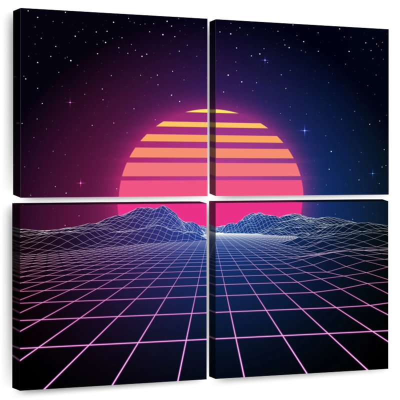 Coucher de soleil Kelan rétro des années 1980, H 18 po x l 18 po