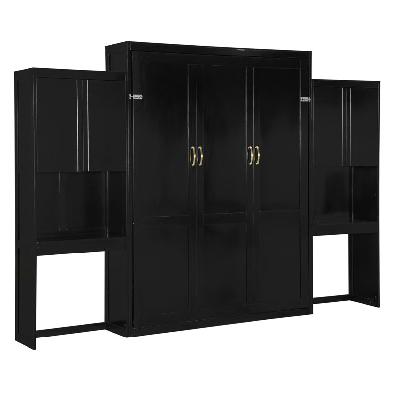Grand lit escamotable avec bureau, coiffeuse et armoires, Espresso