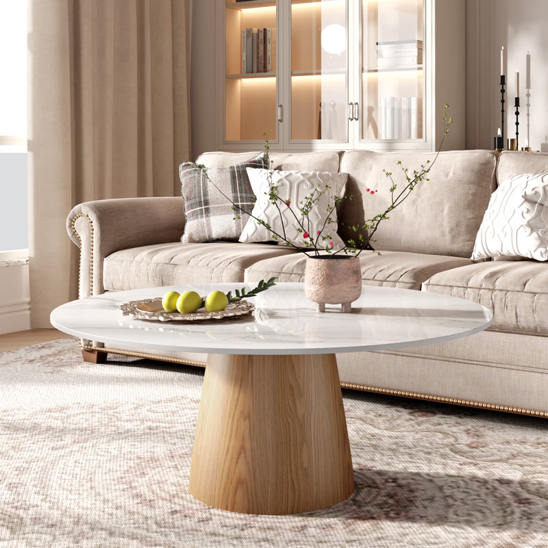 Table basse Mid-Century, H 17,2 po x l 42 po x P 42 po, Neige brillant / bois