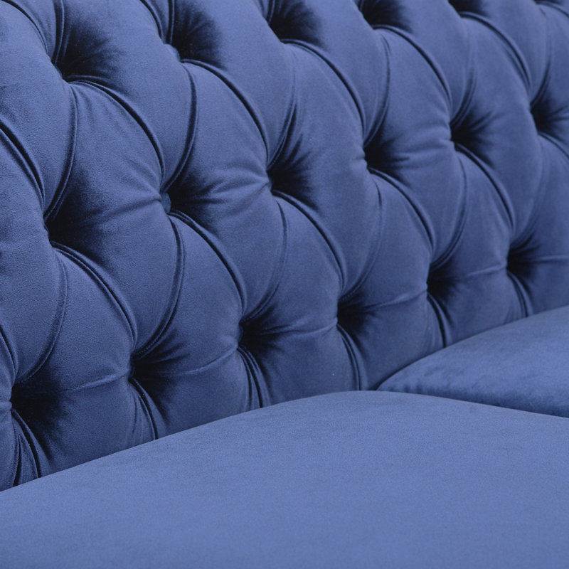 Canapé Chesterfield Marcel, Polyester bleu minuit