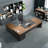 Iser Office computer desk, walnut and dark grey modern executive desk with side lockers