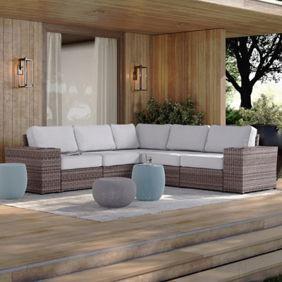 Canapé modulaire d'extérieur en osier de 102 po de largeur avec coussins - Conception entièrement assemblée et réversible