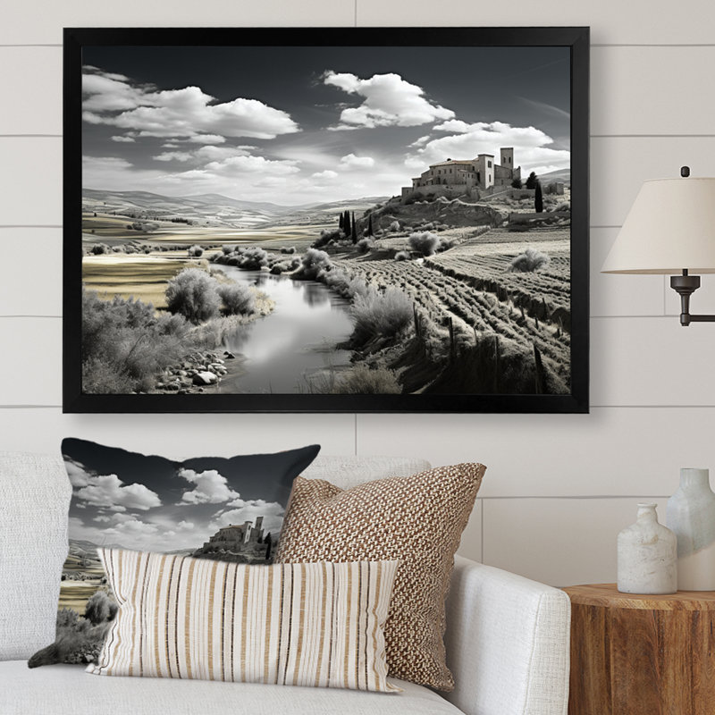 Paysage noir et blanc de l'Espagne sur toile, H 30 po x l 40 po x P 1,5 po, Cadre simple noir