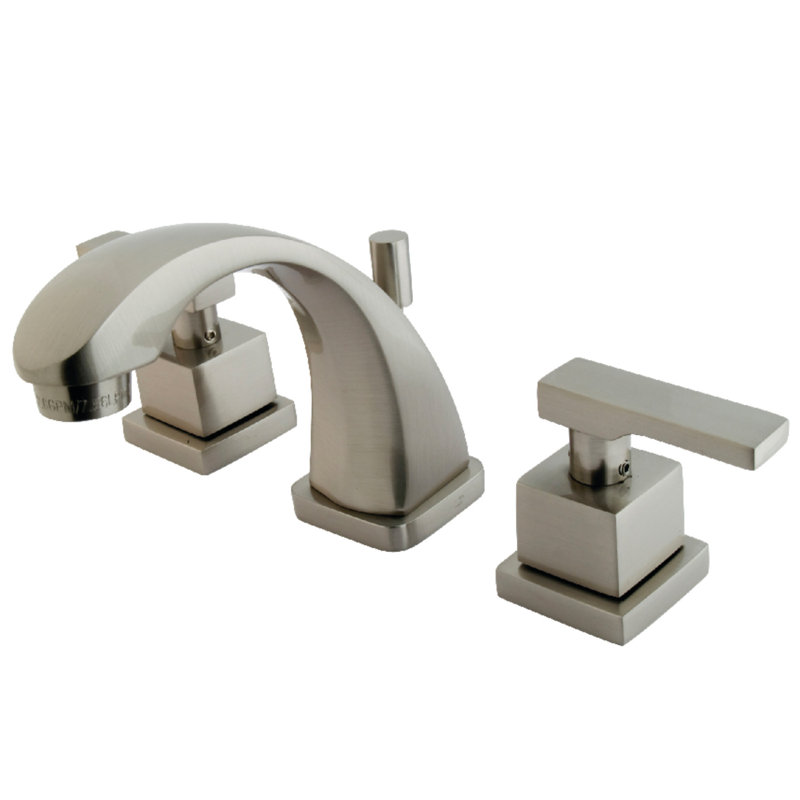 Kingston Brass Executive Two-Handle 3-Hole Deck Mount Widespread Bathroom Faucet with Brass Pop-Up Drain, Brushed Nickel