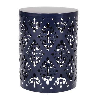 Outdoor Metal Accent Table - Big, Navy Blue, Captivating Iron Cut Frame, 13.75W X 13.75D 18.00H, No Assembly Required Notably Large, With Fashionable Cut, Trouble