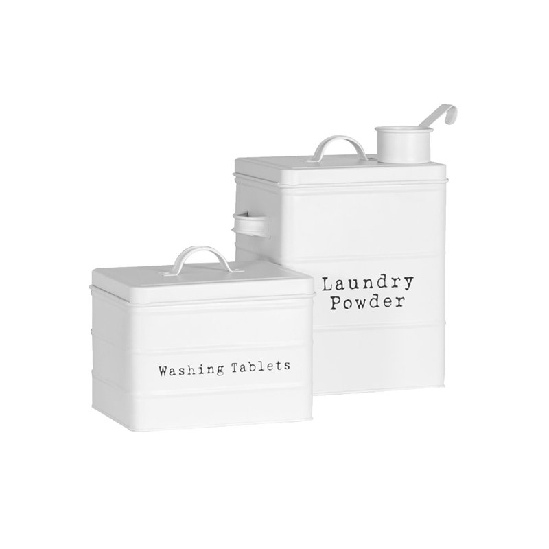 Harbour Housewares - 2 Piece Vintage Metal Utility Canisters Set, White
