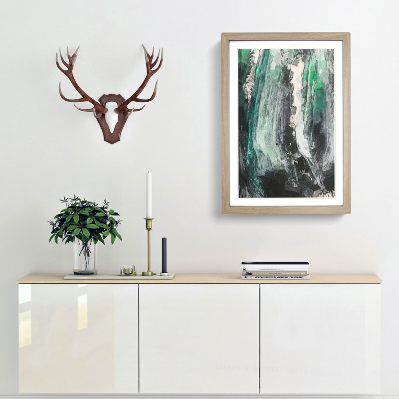 Abstract Art Painting Vol.1 - Framed Print, 65cm H x 48cm W x 2cm D, Oak Framed