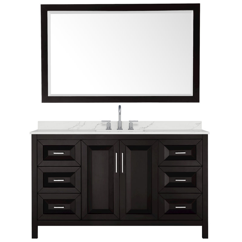 Daria 60'' W Single Vanity, Matte Black, Gray, White Quartz