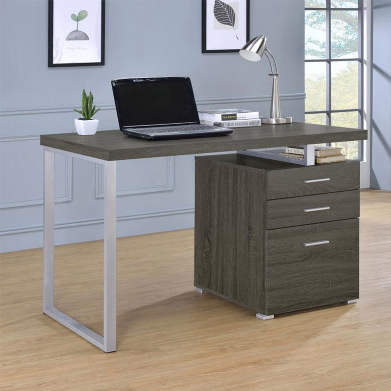 3-Drawer Reversible Office Desk(Desk), Gray, Right Hand Return