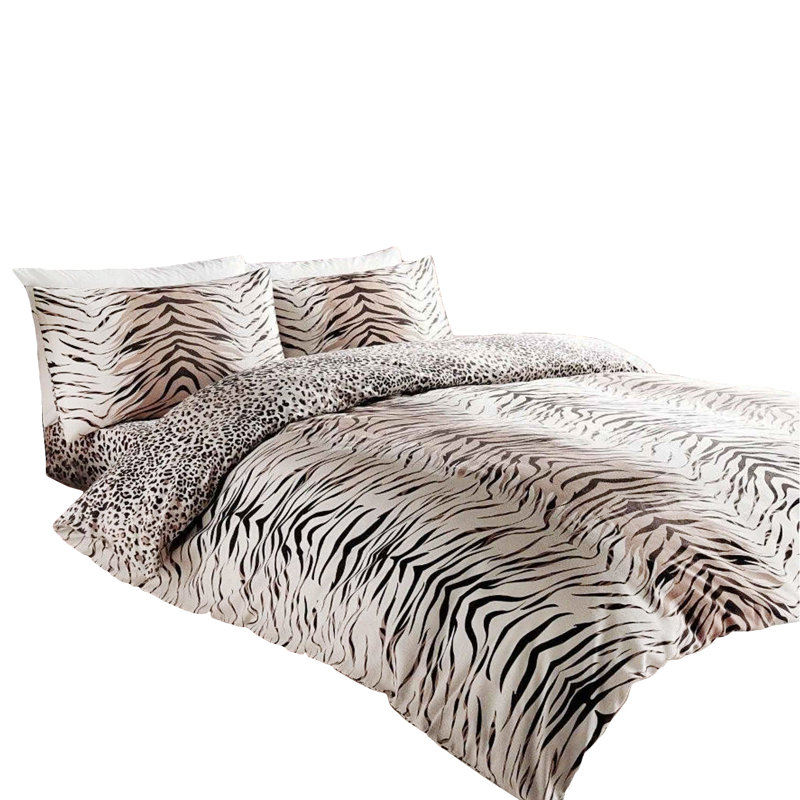Safari Animal Print Reversible Duvet Cover Set - Soft Polycotton Bedding with Pillowcases Zebra & Leopard Design, Single
