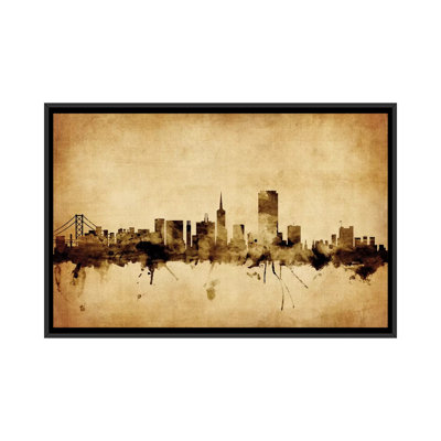 Foxed (rétro) série d’horizons : san francisco, californie, états-unis, impression sur toile tendue