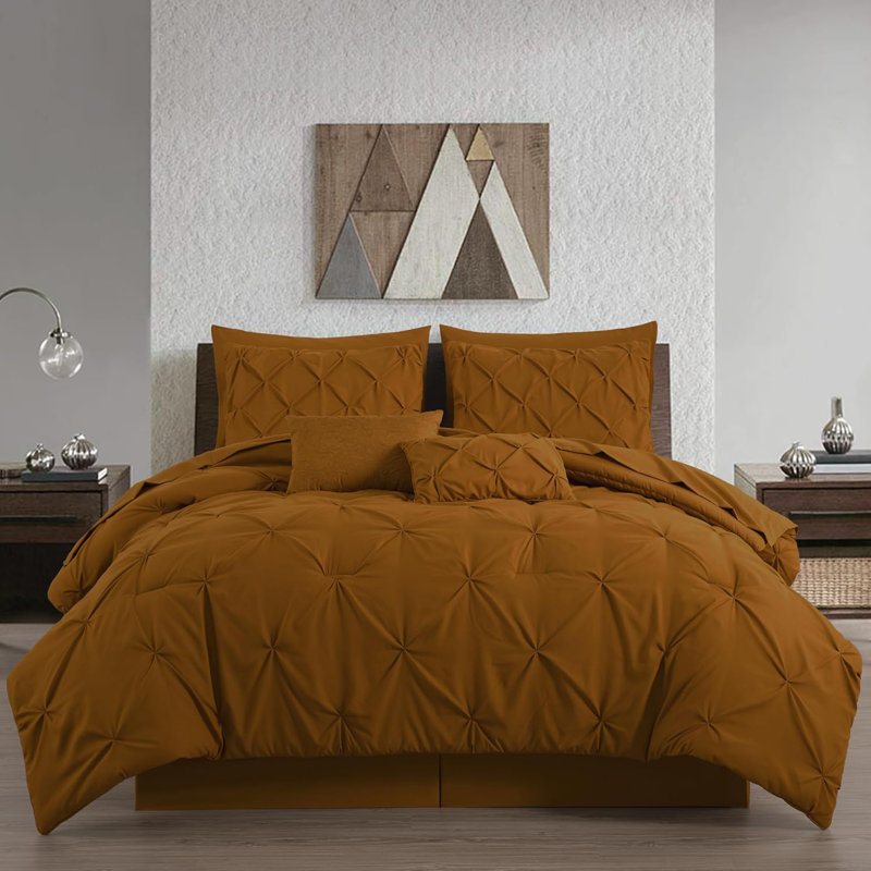 10-Piece Pintuck Bed in a Bag Comforter Set with Sheets and Decorative Pillows, Spice Orange