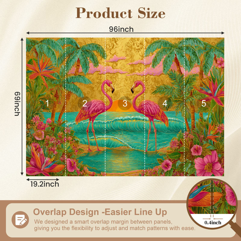 Papier peint adhésif Flamingo Serene Tropical Flamingo, L 96 po x l 69 po