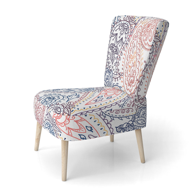 Chaise d'appoint en velours rose et bleu à motif cachemire floral