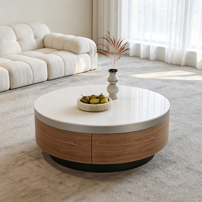 Crumley, 12.99" H x 27.55" W x 27.55" D, White Top/Brown Base
