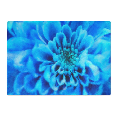 Tempered Glass Blue Dahlia Flower Chopping Board