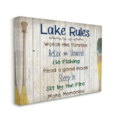 «Lake Rules Text Lakehouse Forest Outdoor Outdoor List» par Kim Allen - impression d'art graphique