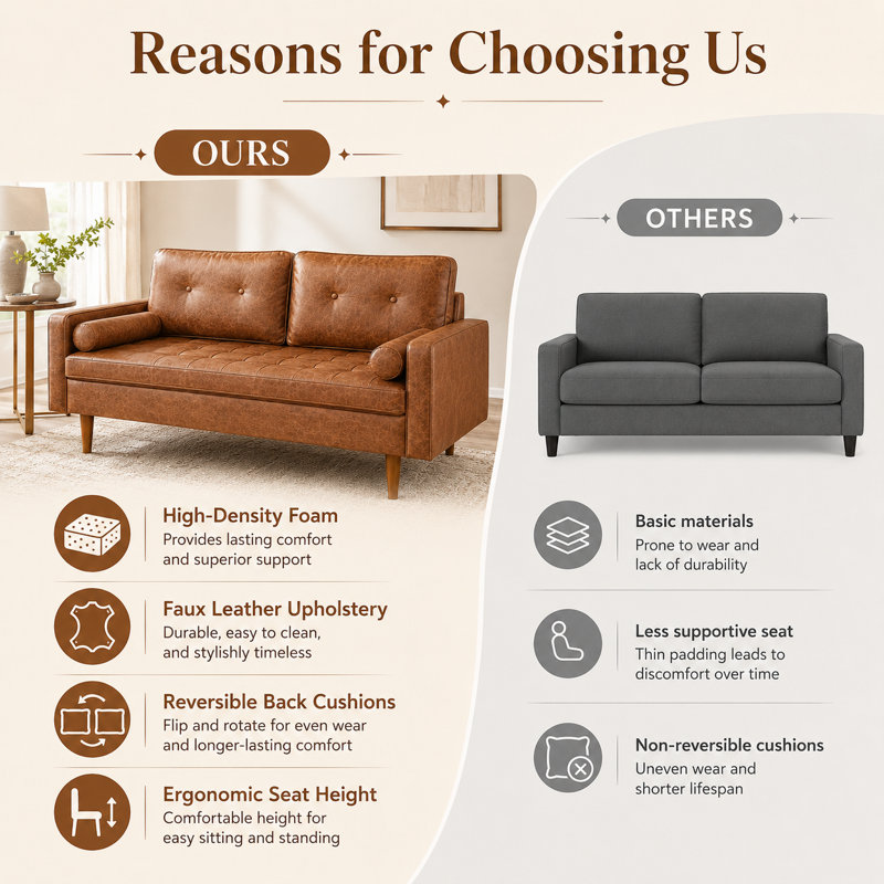 Aisha 69.7'' Faux Leather Sofa, Brown