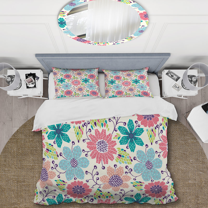Ensemble de housse de couette en microfibre bleu et rose, Housse de couette simple + 1 taie décorative stan