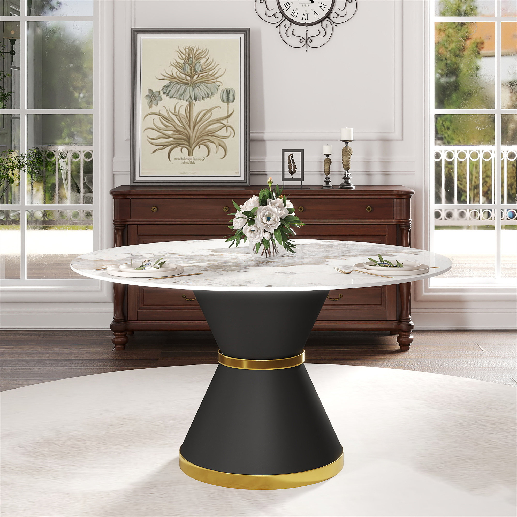 Brayden Studio 59.05"Modern Artificial Stone Round Black Carbon Steel ...