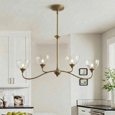 4-light 36"W Antique Brass Modern Linear Pendant with Glass Shade for Dining Room or Kitchen Island